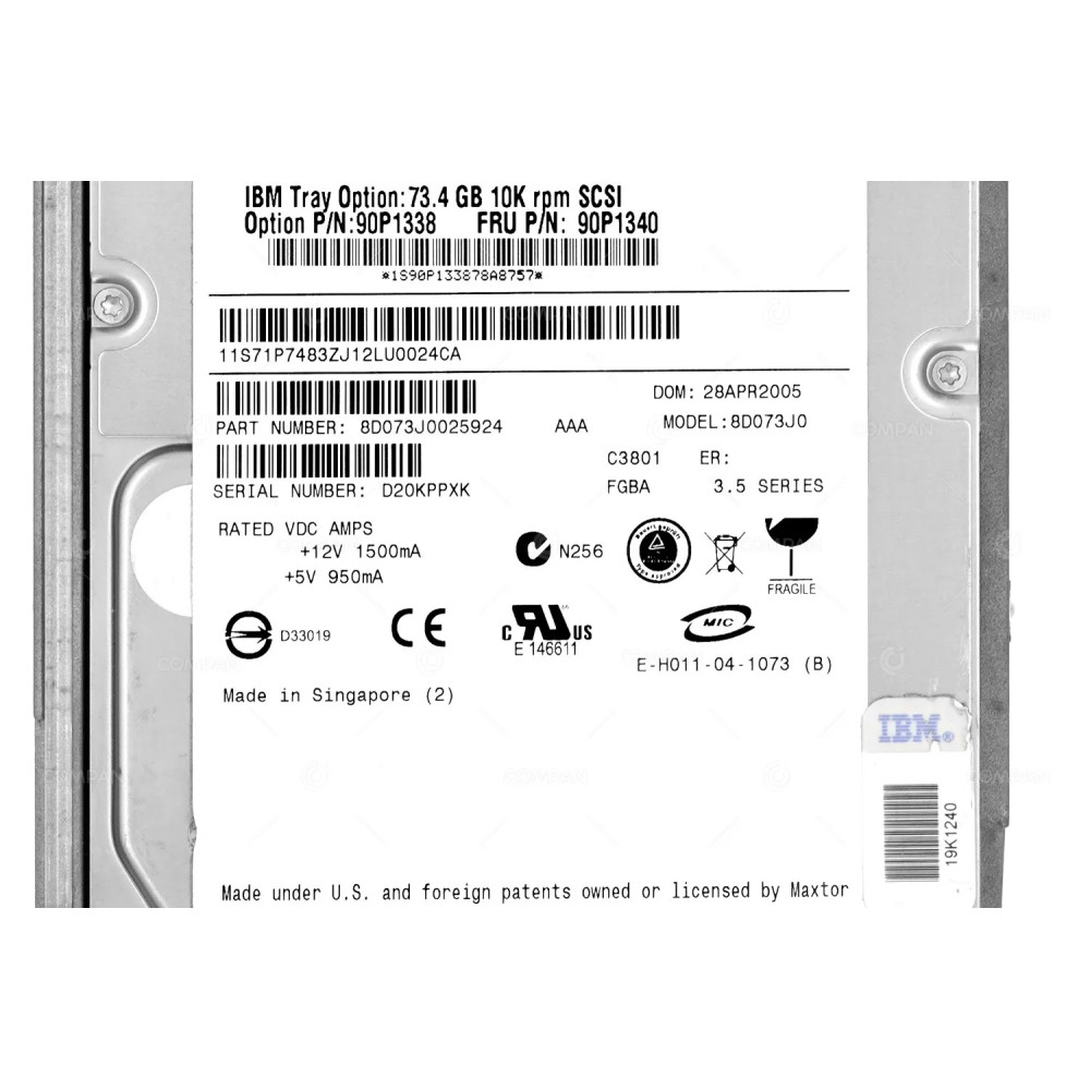 90P1340 IBM HDD 73GB 10K SCSI 3.5" LFF